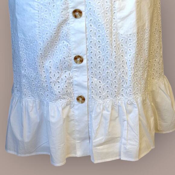 Isaac Mizrahi Live Embroidered Eyelet Button Up Ruffled Hem Skirt Size 28W White - Picture 5 of 14